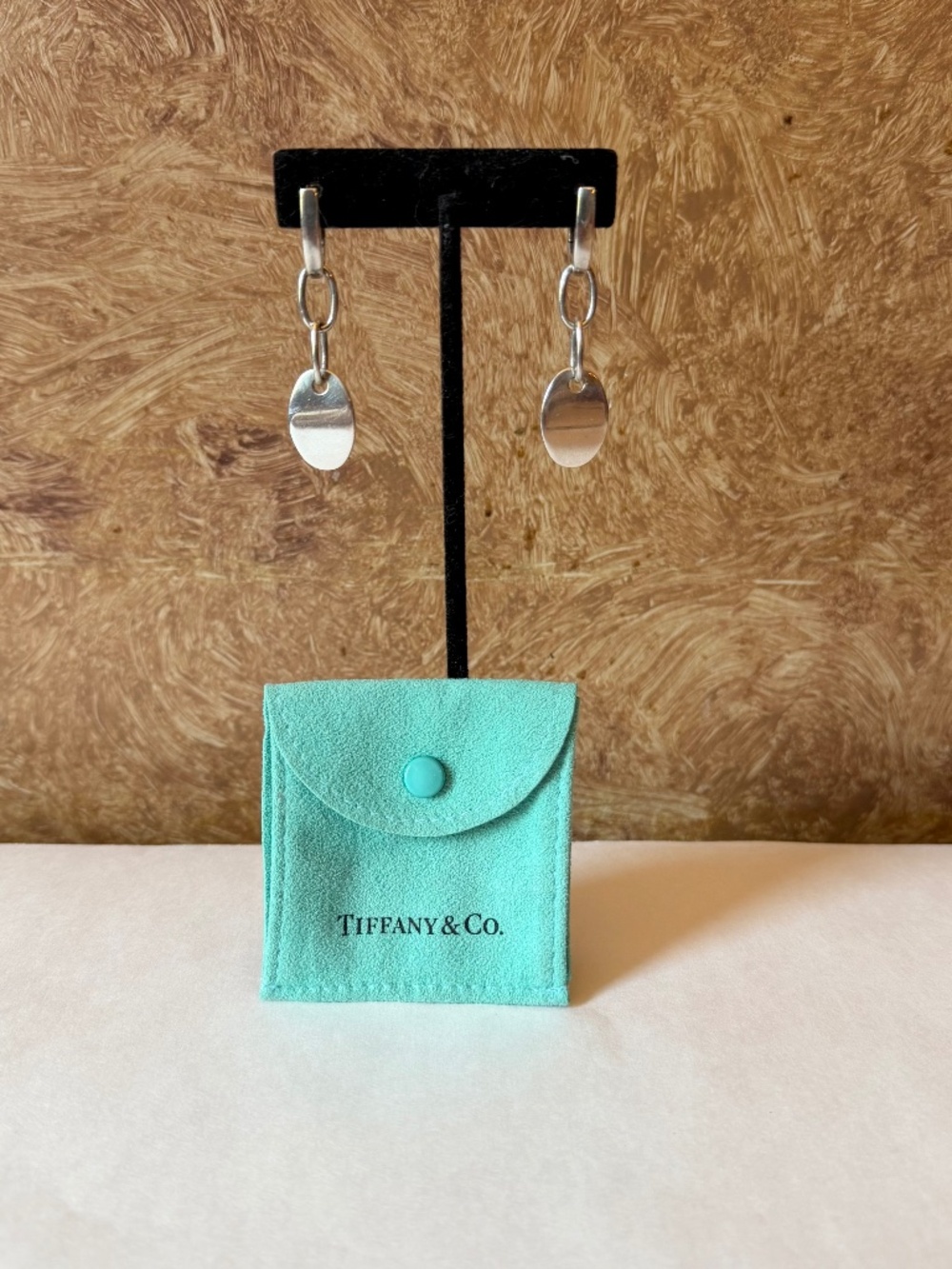 Rare Retired Tiffany & Co. 925 Sterling Silver Oval Tag Drop Earrings Italy 925